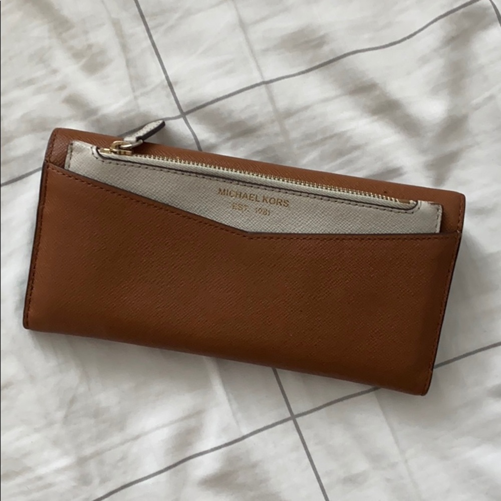Michael Kors Saffiano Leather Trifold Wallet Brown